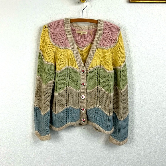 Loveshackfancy Deena Alpaca Wool Rainbow Pastel Zig Zag Cardigan
